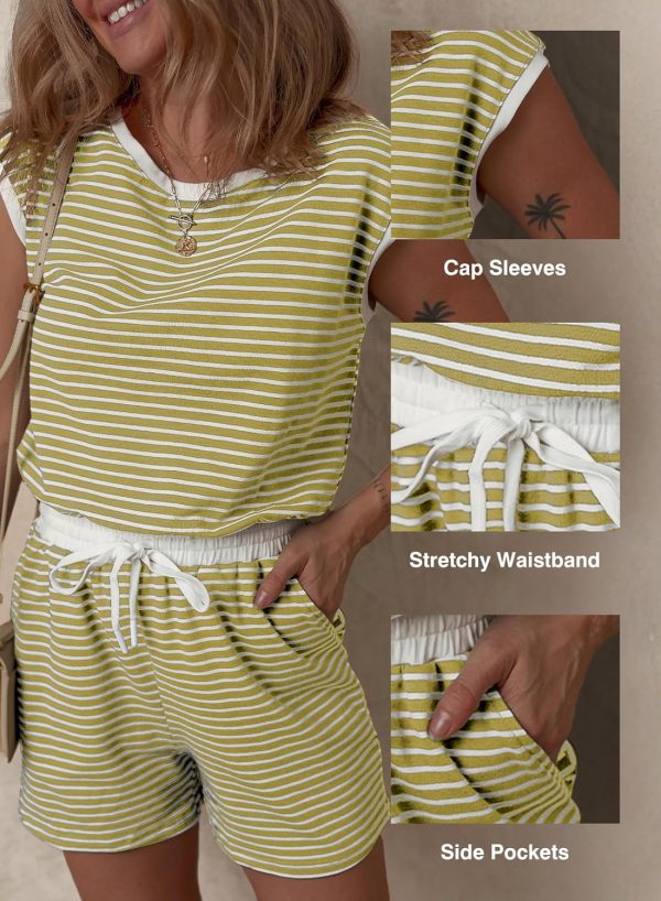 Dokotoo Women's Summer Casual Rompers Striped Shorts Overalls Adjustable Drawstring Waist Jumpsuits One Piece Outfits - Image 37