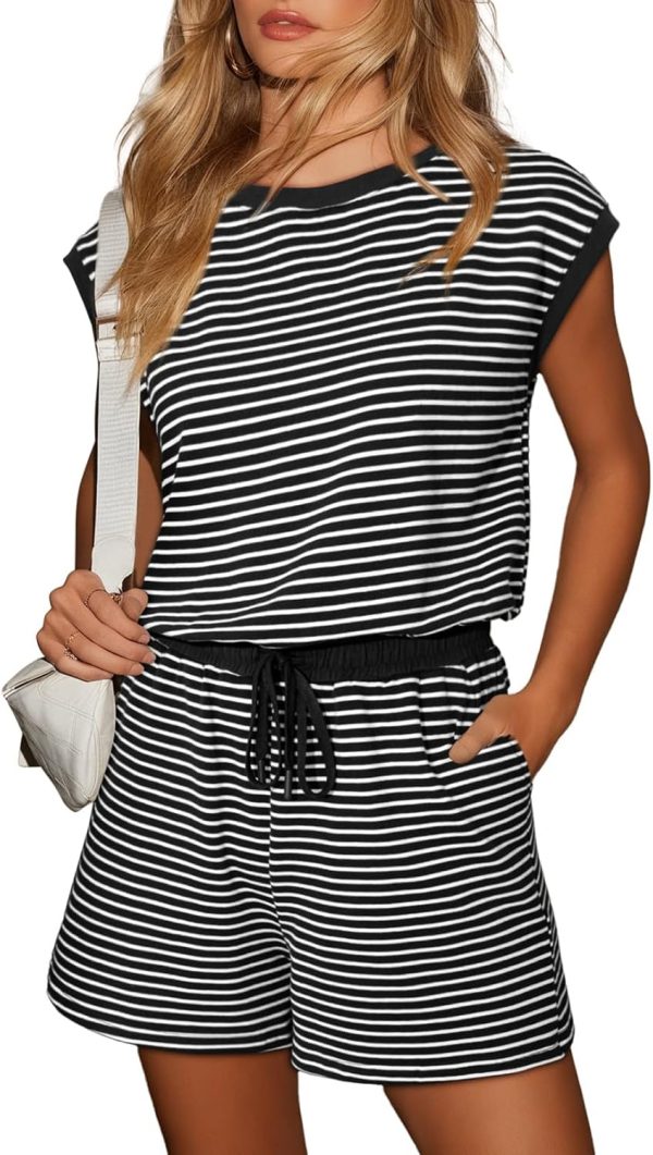 Dokotoo Women's Summer Casual Rompers Striped Shorts Overalls Adjustable Drawstring Waist Jumpsuits One Piece Outfits - Image 41