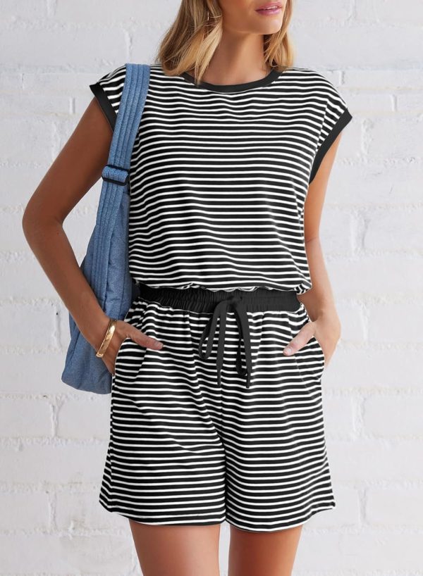Dokotoo Women's Summer Casual Rompers Striped Shorts Overalls Adjustable Drawstring Waist Jumpsuits One Piece Outfits - Image 44