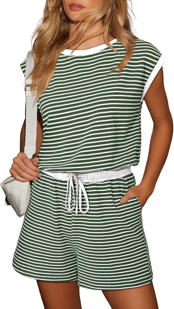 Dokotoo Women's Summer Casual Rompers Striped Shorts Overalls Adjustable Drawstring Waist Jumpsuits One Piece Outfits - Image 46