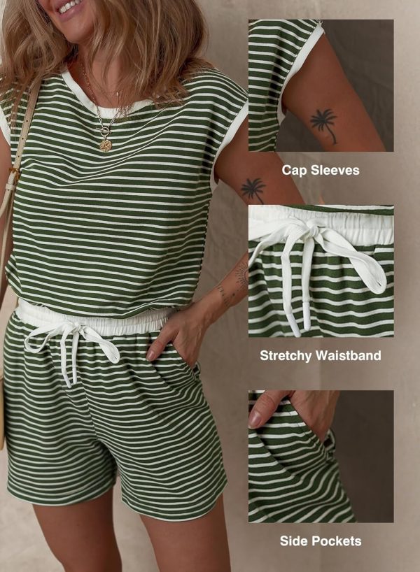 Dokotoo Women's Summer Casual Rompers Striped Shorts Overalls Adjustable Drawstring Waist Jumpsuits One Piece Outfits - Image 47