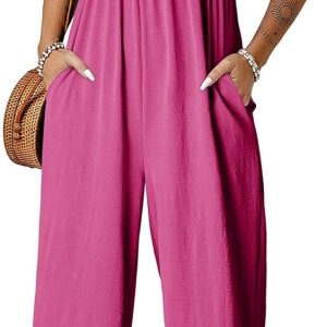Dokotoo Jumpsuits for Women 2025 Summer Lantern Sleeves Rompers Wide Leg Casual Overalls with Pockets