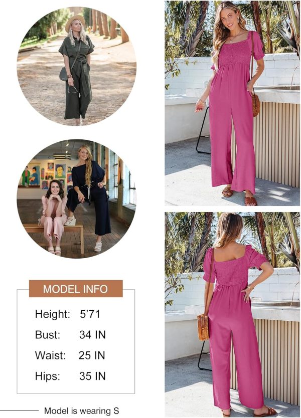 Dokotoo Jumpsuits for Women 2025 Summer Lantern Sleeves Rompers Wide Leg Casual Overalls with Pockets - Image 4