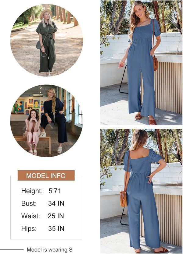 Dokotoo Jumpsuits for Women 2025 Summer Lantern Sleeves Rompers Wide Leg Casual Overalls with Pockets - Image 9