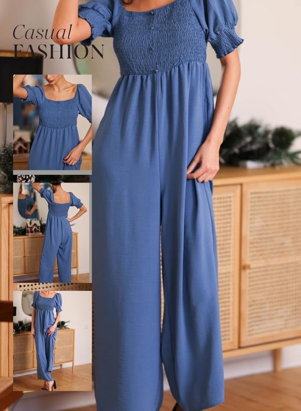 Dokotoo Jumpsuits for Women 2025 Summer Lantern Sleeves Rompers Wide Leg Casual Overalls with Pockets - Image 10