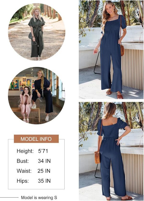 Dokotoo Jumpsuits for Women 2025 Summer Lantern Sleeves Rompers Wide Leg Casual Overalls with Pockets - Image 14