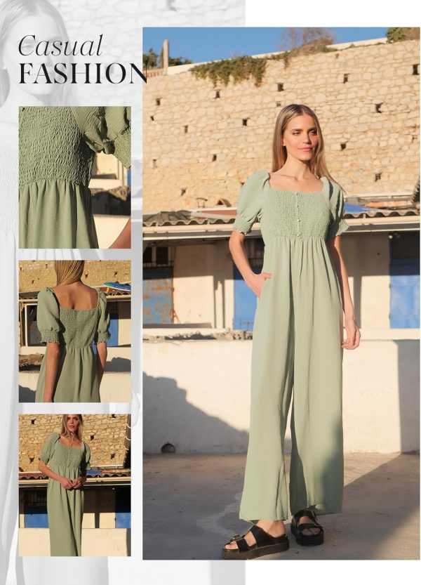 Dokotoo Jumpsuits for Women 2025 Summer Lantern Sleeves Rompers Wide Leg Casual Overalls with Pockets - Image 18