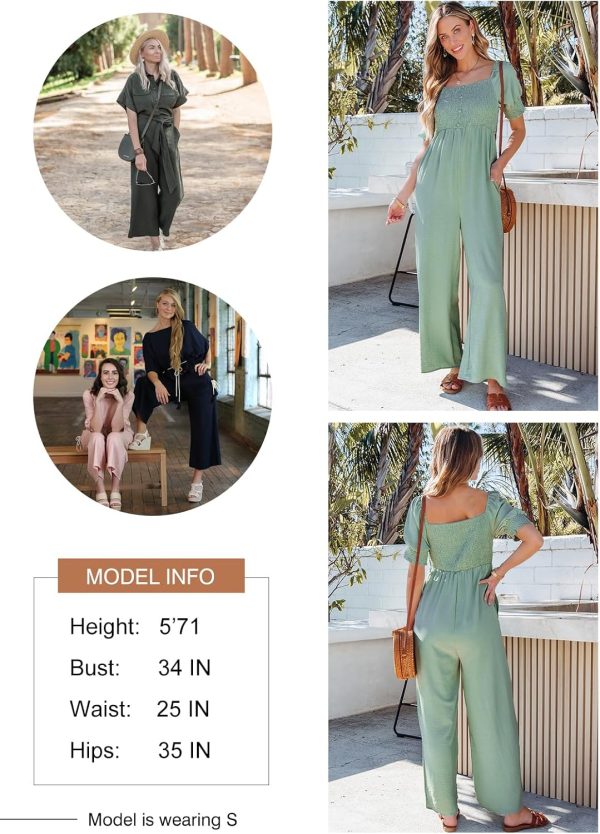 Dokotoo Jumpsuits for Women 2025 Summer Lantern Sleeves Rompers Wide Leg Casual Overalls with Pockets - Image 19