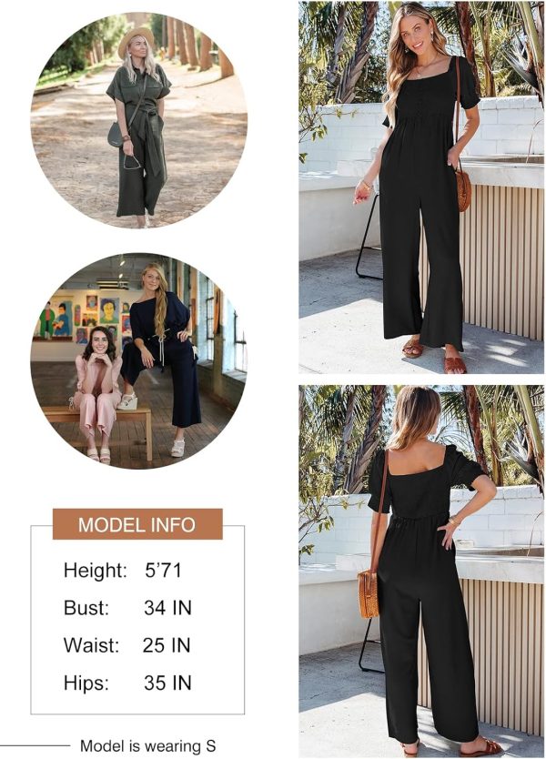 Dokotoo Jumpsuits for Women 2025 Summer Lantern Sleeves Rompers Wide Leg Casual Overalls with Pockets - Image 26