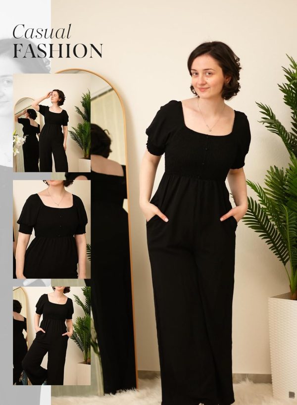 Dokotoo Jumpsuits for Women 2025 Summer Lantern Sleeves Rompers Wide Leg Casual Overalls with Pockets - Image 27