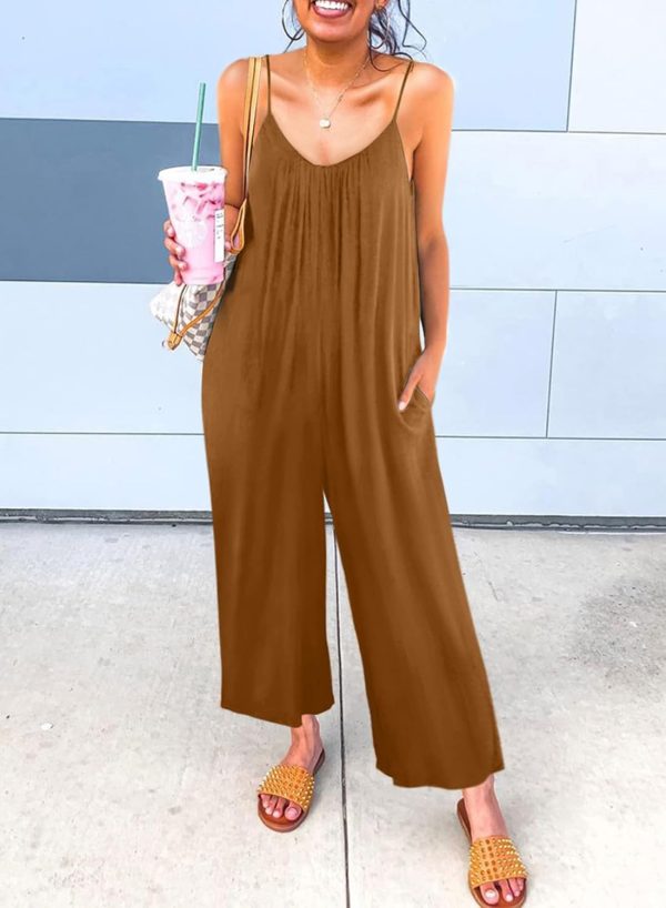 Dokotoo Women's Loose Sleeveless Jumpsuits Adjustable Spaghetti Strap Stretchy Long Pant Romper Jumpsuit with Pockets - Image 8