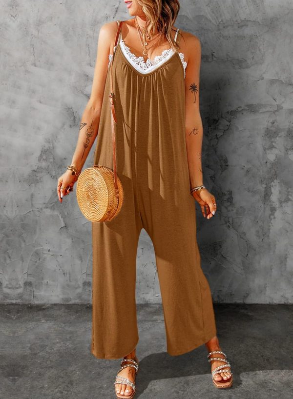 Dokotoo Women's Loose Sleeveless Jumpsuits Adjustable Spaghetti Strap Stretchy Long Pant Romper Jumpsuit with Pockets - Image 9