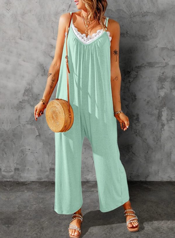 Dokotoo Women's Loose Sleeveless Jumpsuits Adjustable Spaghetti Strap Stretchy Long Pant Romper Jumpsuit with Pockets - Image 14