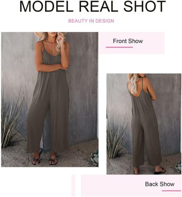 Dokotoo Women's Loose Sleeveless Jumpsuits Adjustable Spaghetti Strap Stretchy Long Pant Romper Jumpsuit with Pockets - Image 19