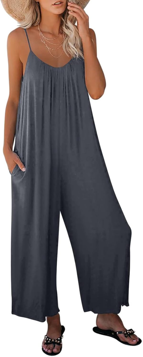 Dokotoo Women's Loose Sleeveless Jumpsuits Adjustable Spaghetti Strap Stretchy Long Pant Romper Jumpsuit with Pockets - Image 22