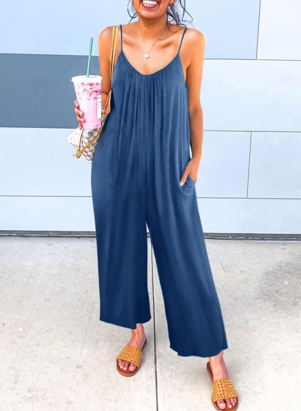 Dokotoo Women's Loose Sleeveless Jumpsuits Adjustable Spaghetti Strap Stretchy Long Pant Romper Jumpsuit with Pockets - Image 26
