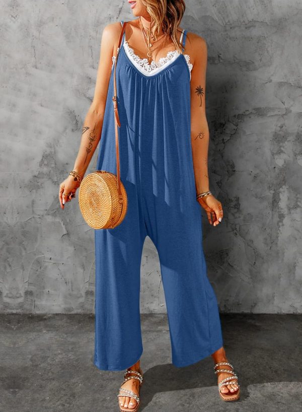 Dokotoo Women's Loose Sleeveless Jumpsuits Adjustable Spaghetti Strap Stretchy Long Pant Romper Jumpsuit with Pockets - Image 27