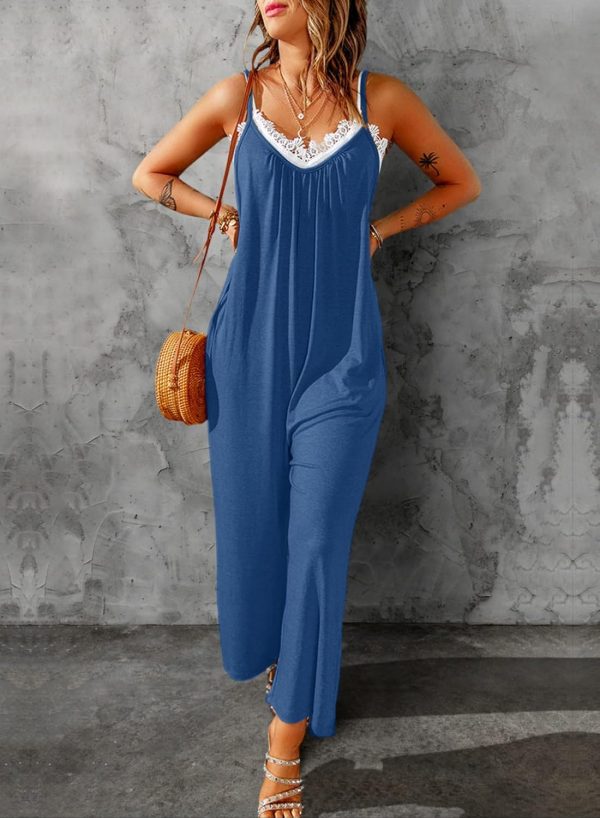 Dokotoo Women's Loose Sleeveless Jumpsuits Adjustable Spaghetti Strap Stretchy Long Pant Romper Jumpsuit with Pockets - Image 28