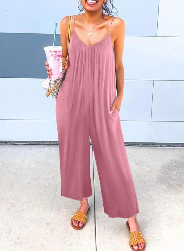 Dokotoo Women's Loose Sleeveless Jumpsuits Adjustable Spaghetti Strap Stretchy Long Pant Romper Jumpsuit with Pockets - Image 31