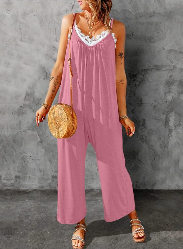 Dokotoo Women's Loose Sleeveless Jumpsuits Adjustable Spaghetti Strap Stretchy Long Pant Romper Jumpsuit with Pockets - Image 32