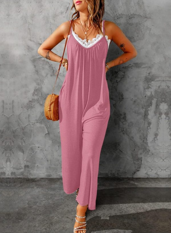 Dokotoo Women's Loose Sleeveless Jumpsuits Adjustable Spaghetti Strap Stretchy Long Pant Romper Jumpsuit with Pockets - Image 33