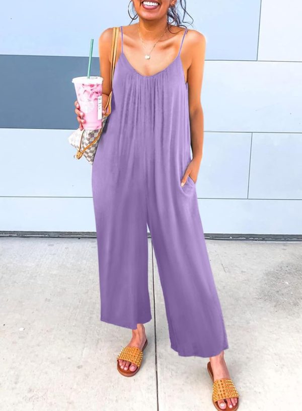 Dokotoo Women's Loose Sleeveless Jumpsuits Adjustable Spaghetti Strap Stretchy Long Pant Romper Jumpsuit with Pockets - Image 36