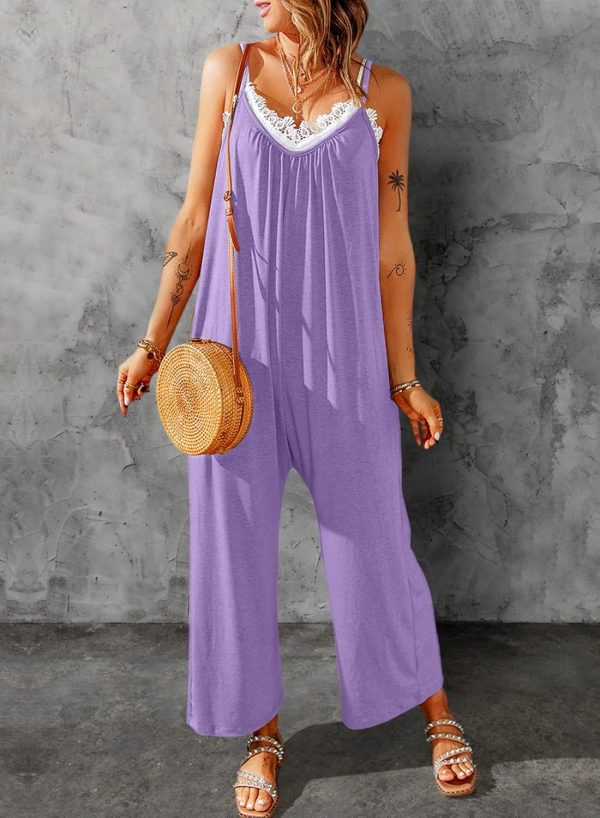 Dokotoo Women's Loose Sleeveless Jumpsuits Adjustable Spaghetti Strap Stretchy Long Pant Romper Jumpsuit with Pockets - Image 37
