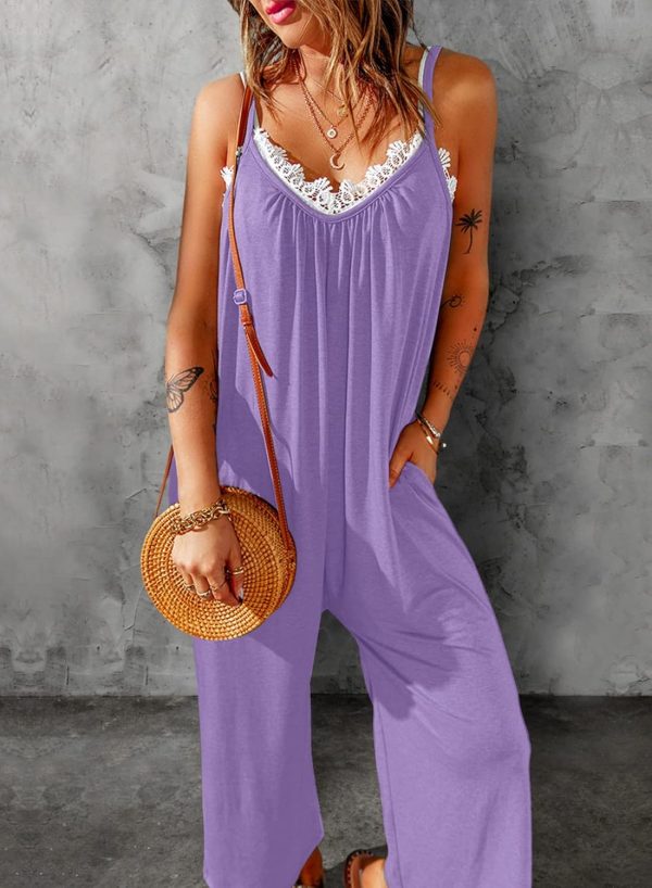 Dokotoo Women's Loose Sleeveless Jumpsuits Adjustable Spaghetti Strap Stretchy Long Pant Romper Jumpsuit with Pockets - Image 38