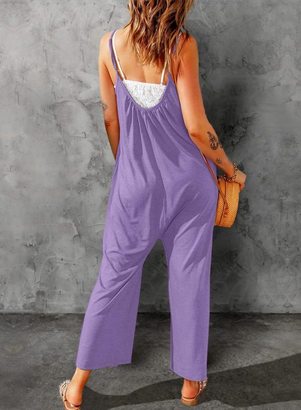 Dokotoo Women's Loose Sleeveless Jumpsuits Adjustable Spaghetti Strap Stretchy Long Pant Romper Jumpsuit with Pockets - Image 39