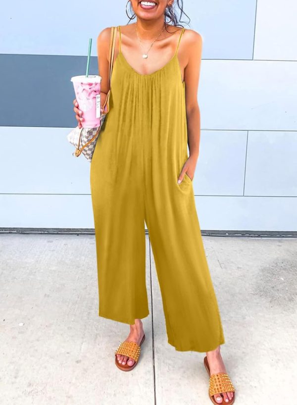 Dokotoo Women's Loose Sleeveless Jumpsuits Adjustable Spaghetti Strap Stretchy Long Pant Romper Jumpsuit with Pockets - Image 41