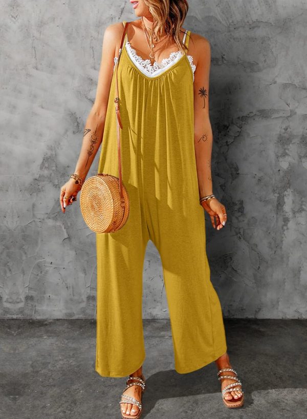 Dokotoo Women's Loose Sleeveless Jumpsuits Adjustable Spaghetti Strap Stretchy Long Pant Romper Jumpsuit with Pockets - Image 42