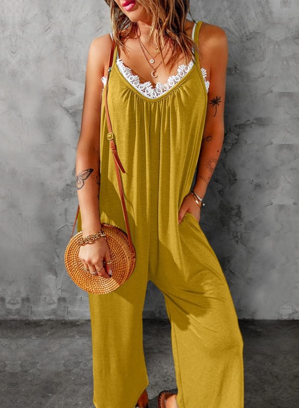 Dokotoo Women's Loose Sleeveless Jumpsuits Adjustable Spaghetti Strap Stretchy Long Pant Romper Jumpsuit with Pockets - Image 43