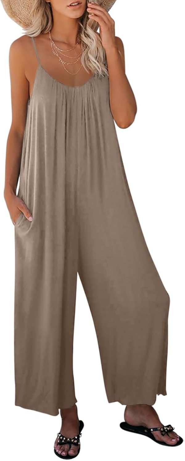 Dokotoo Women's Loose Sleeveless Jumpsuits Adjustable Spaghetti Strap Stretchy Long Pant Romper Jumpsuit with Pockets - Image 45