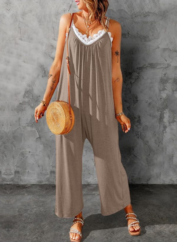 Dokotoo Women's Loose Sleeveless Jumpsuits Adjustable Spaghetti Strap Stretchy Long Pant Romper Jumpsuit with Pockets - Image 46