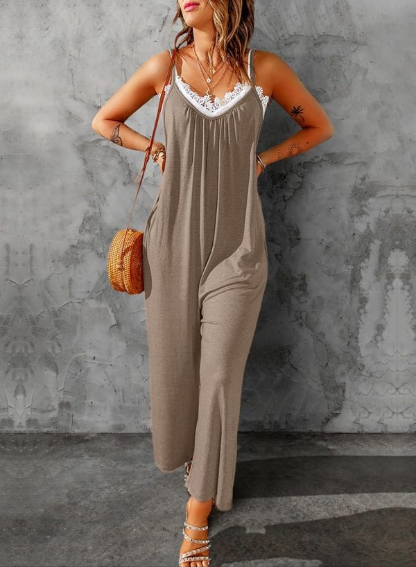 Dokotoo Women's Loose Sleeveless Jumpsuits Adjustable Spaghetti Strap Stretchy Long Pant Romper Jumpsuit with Pockets - Image 47
