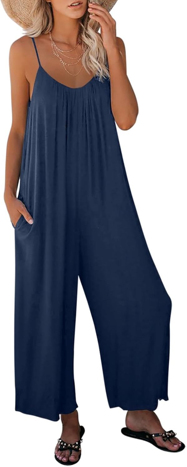 Dokotoo Women's Loose Sleeveless Jumpsuits Adjustable Spaghetti Strap Stretchy Long Pant Romper Jumpsuit with Pockets - Image 53