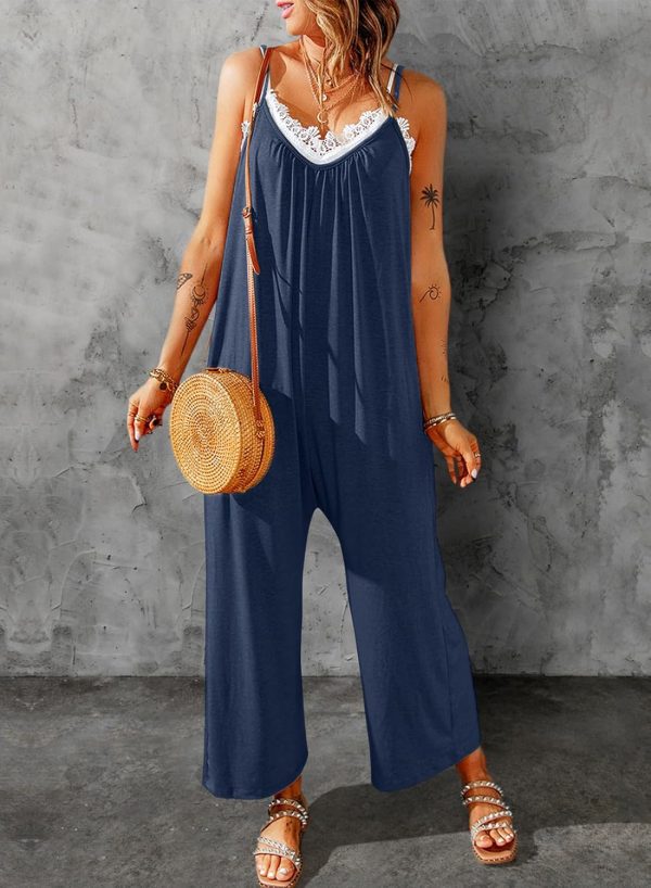 Dokotoo Women's Loose Sleeveless Jumpsuits Adjustable Spaghetti Strap Stretchy Long Pant Romper Jumpsuit with Pockets - Image 54