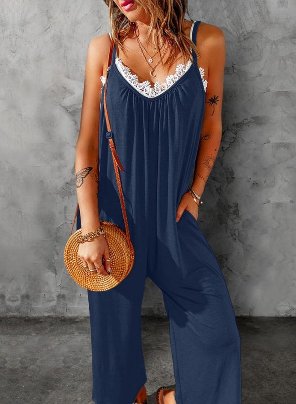 Dokotoo Women's Loose Sleeveless Jumpsuits Adjustable Spaghetti Strap Stretchy Long Pant Romper Jumpsuit with Pockets - Image 56