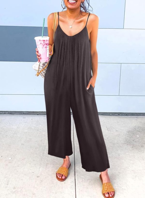 Dokotoo Women's Loose Sleeveless Jumpsuits Adjustable Spaghetti Strap Stretchy Long Pant Romper Jumpsuit with Pockets - Image 59