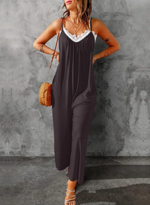 Dokotoo Women's Loose Sleeveless Jumpsuits Adjustable Spaghetti Strap Stretchy Long Pant Romper Jumpsuit with Pockets - Image 61