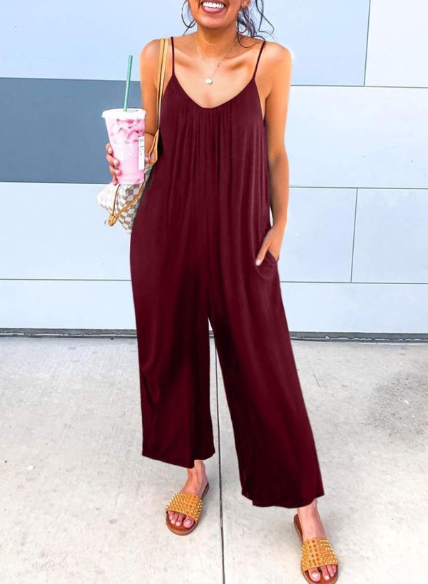 Dokotoo Women's Loose Sleeveless Jumpsuits Adjustable Spaghetti Strap Stretchy Long Pant Romper Jumpsuit with Pockets - Image 70