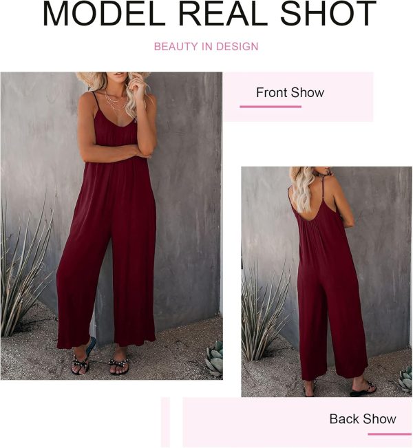 Dokotoo Women's Loose Sleeveless Jumpsuits Adjustable Spaghetti Strap Stretchy Long Pant Romper Jumpsuit with Pockets - Image 71