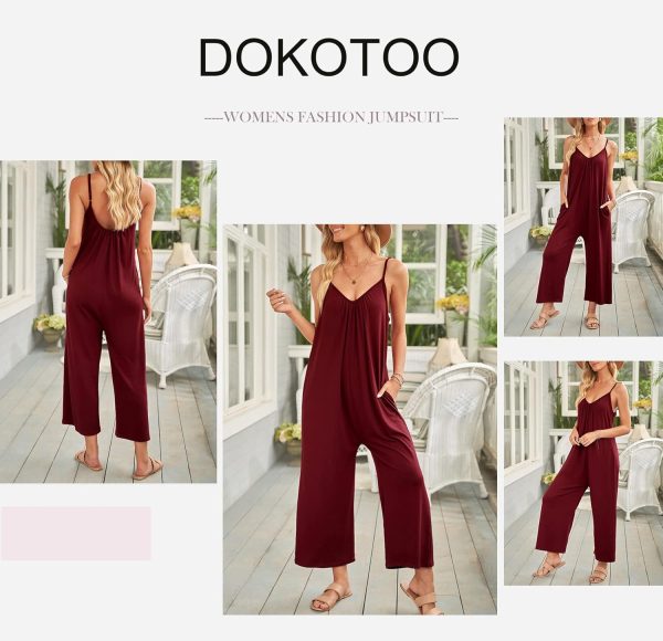 Dokotoo Women's Loose Sleeveless Jumpsuits Adjustable Spaghetti Strap Stretchy Long Pant Romper Jumpsuit with Pockets - Image 73