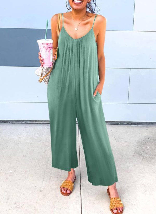 Dokotoo Women's Loose Sleeveless Jumpsuits Adjustable Spaghetti Strap Stretchy Long Pant Romper Jumpsuit with Pockets - Image 85