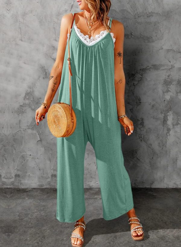 Dokotoo Women's Loose Sleeveless Jumpsuits Adjustable Spaghetti Strap Stretchy Long Pant Romper Jumpsuit with Pockets - Image 86