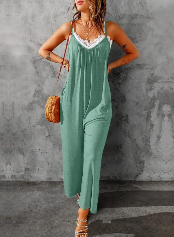 Dokotoo Women's Loose Sleeveless Jumpsuits Adjustable Spaghetti Strap Stretchy Long Pant Romper Jumpsuit with Pockets - Image 87