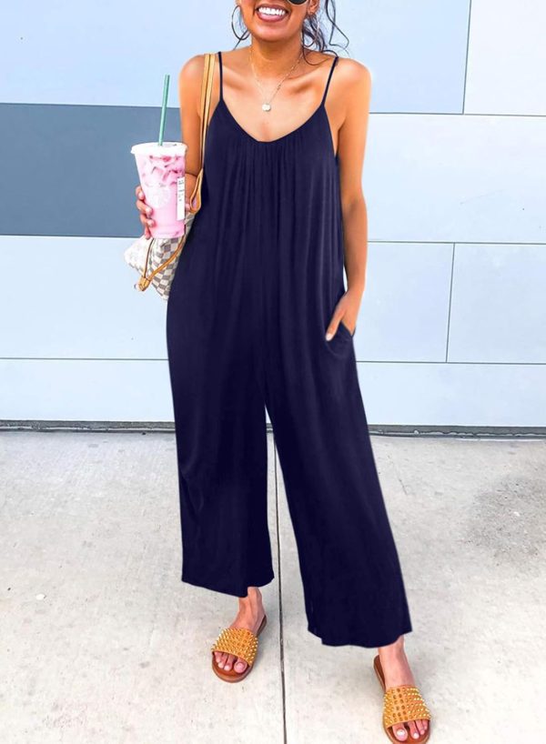 Dokotoo Women's Loose Sleeveless Jumpsuits Adjustable Spaghetti Strap Stretchy Long Pant Romper Jumpsuit with Pockets - Image 90