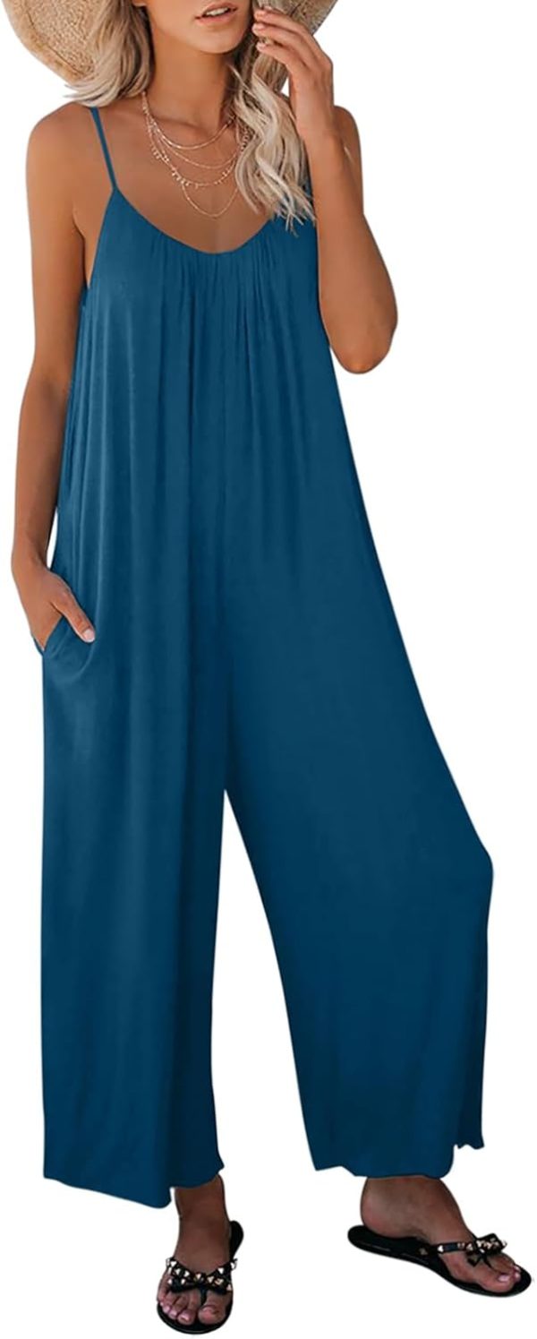 Dokotoo Women's Loose Sleeveless Jumpsuits Adjustable Spaghetti Strap Stretchy Long Pant Romper Jumpsuit with Pockets - Image 99
