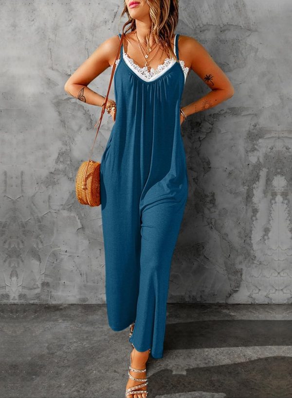 Dokotoo Women's Loose Sleeveless Jumpsuits Adjustable Spaghetti Strap Stretchy Long Pant Romper Jumpsuit with Pockets - Image 101