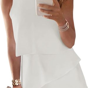Dokotoo Womens Summer Jumpsuits 2025 Casual Ruffle Chiffon Sleeveless Rompers